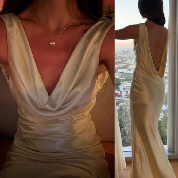 House‎ of CB Safaira Buttermilk Satin Draped Cowl Neck Maxi Dress Size XS - Picture 13 of 14